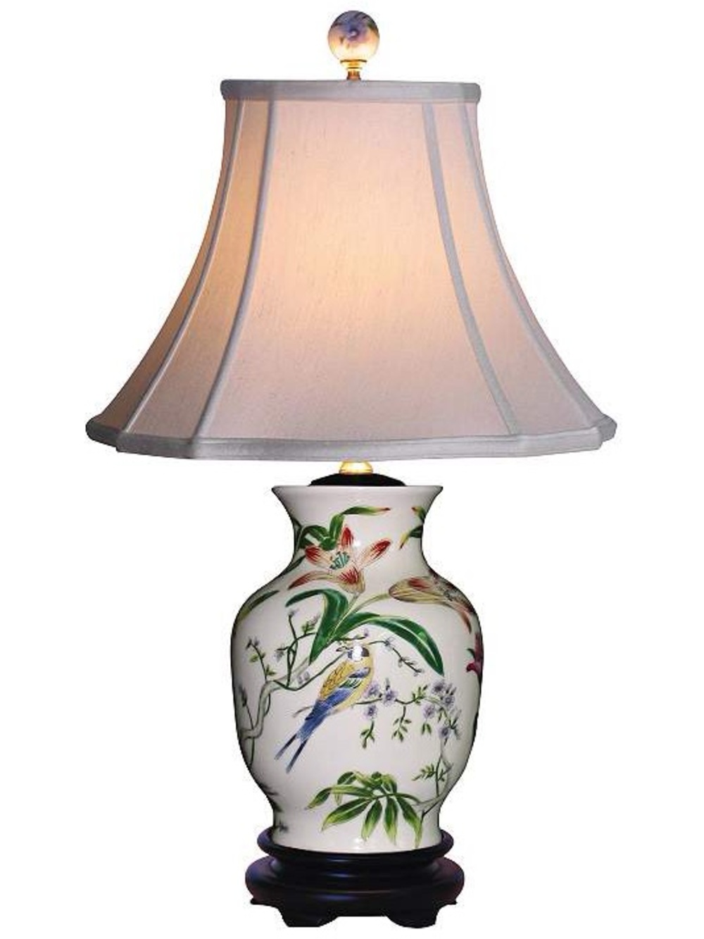 Perigold Hand-Painted Style Porcelain Lamp Base – 24” – Floral & Bird Design